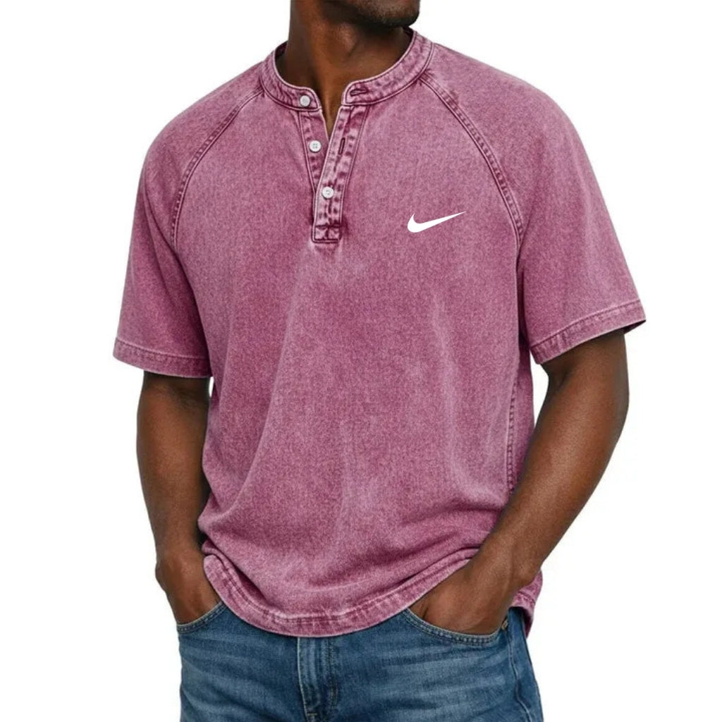 Washed Texture Short Sleeve Henley T-Shirt
