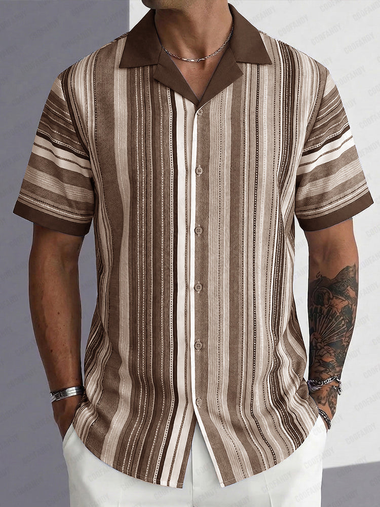 Casual Cuban Collar Stripe Printed Shirt