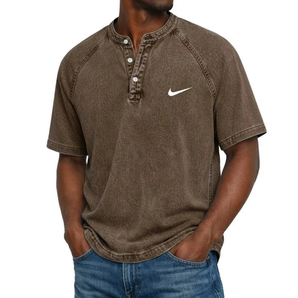 Washed Texture Short Sleeve Henley T-Shirt